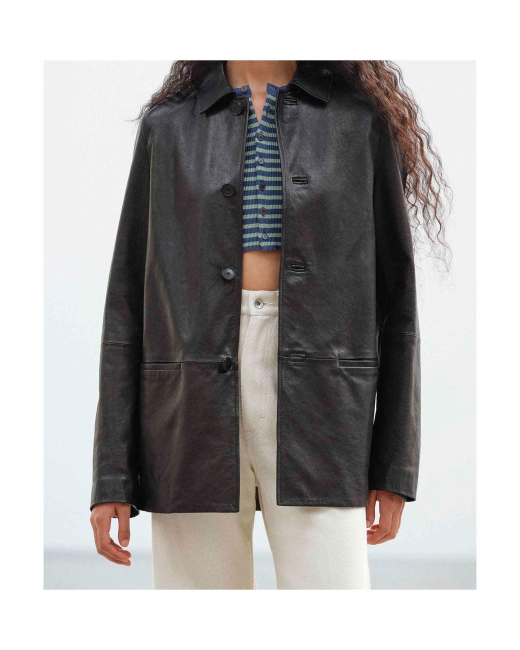 Auralee Black Textured Leather Blouson