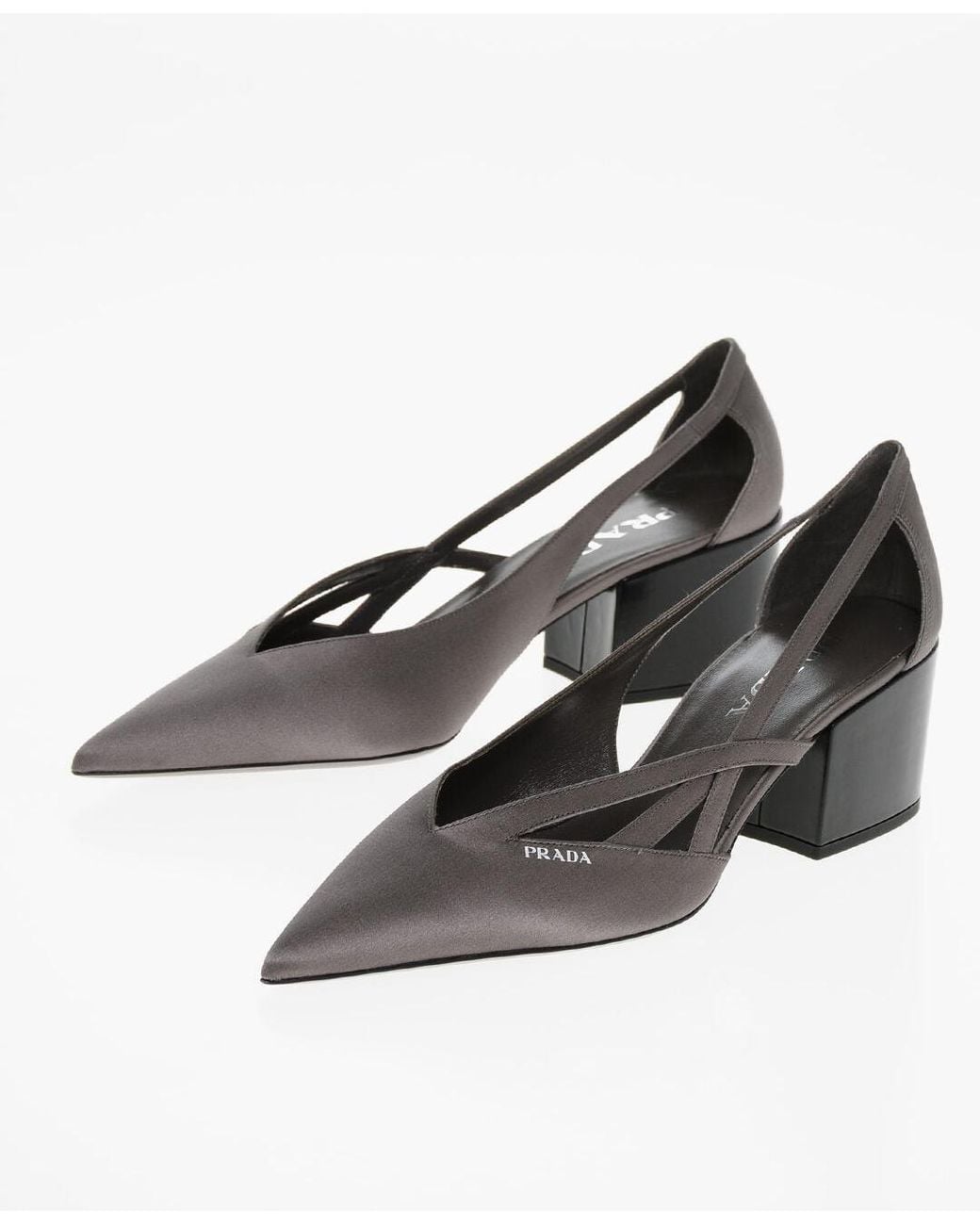 Prada Gray Pointed-Toe Pumps With Cut-Outs