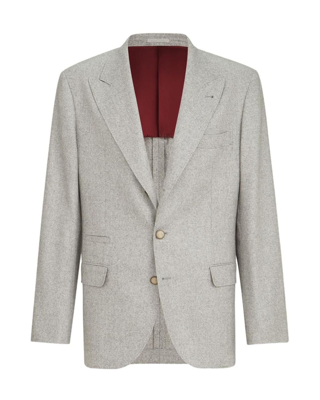 Brunello Cucinelli Gray Silk And Cashmere Cavalry Tweed Deconstructed Blazer With Large Peak Lapels for men