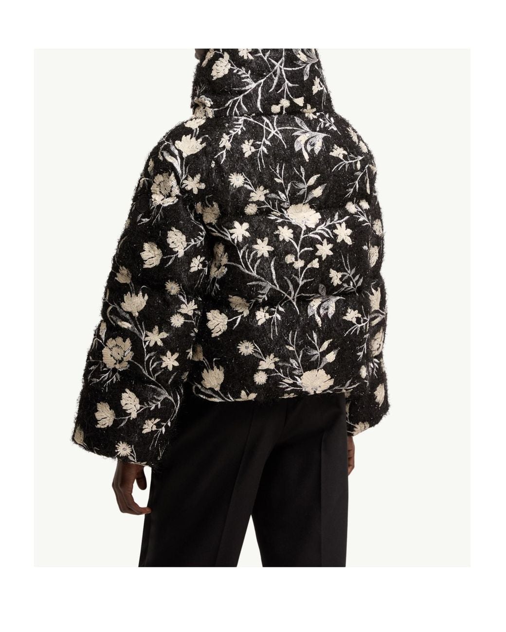 Moncler Black Perroquet Floral Sequin Short Down Jacket