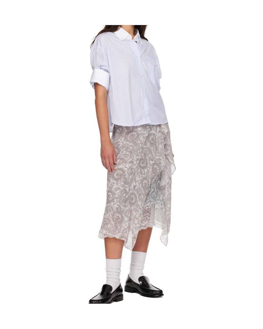 Acne White Short-Sleeved Striped Button-Up Shirt