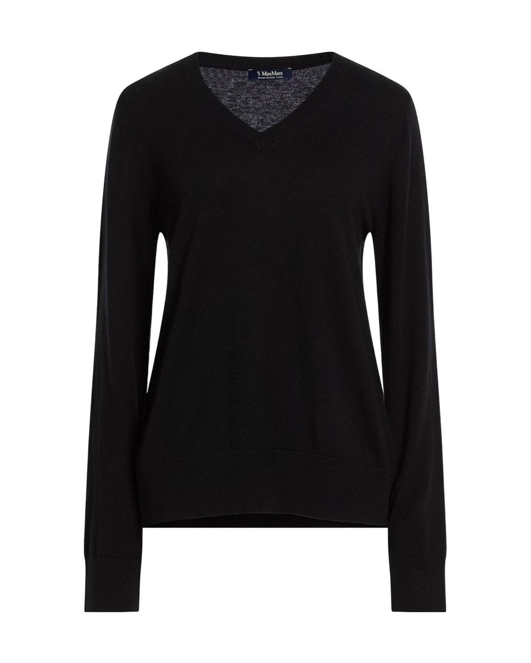 Max Mara Black Solid Color Knitted V-Neck Long Sleeve Shirt