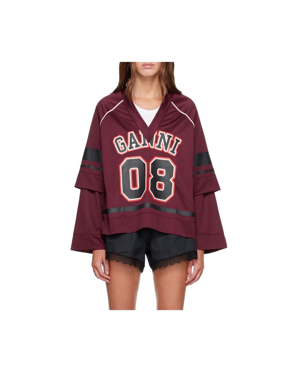 Ganni Red Cocora Double Layer Long Sleeve T-Shirts