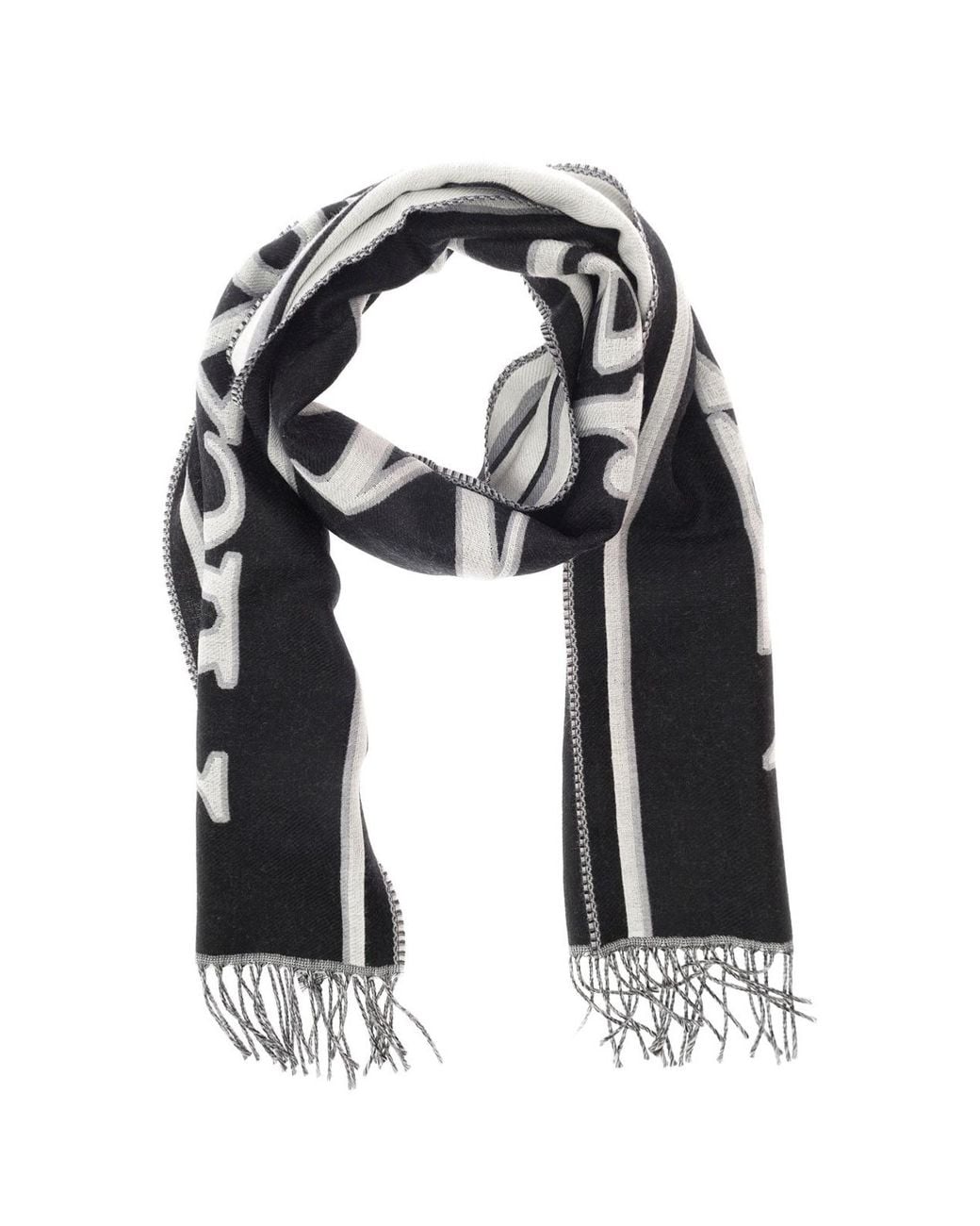 McQueen Black Logo Printed Fringed Scarf for men