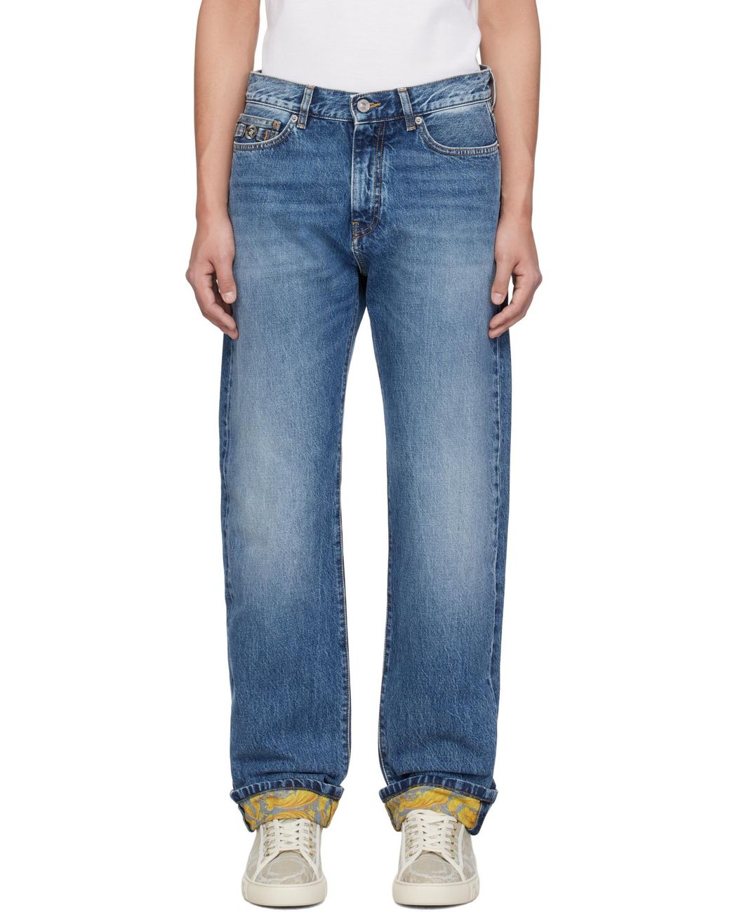 Versace Blue Logo-Patch Jeans for men