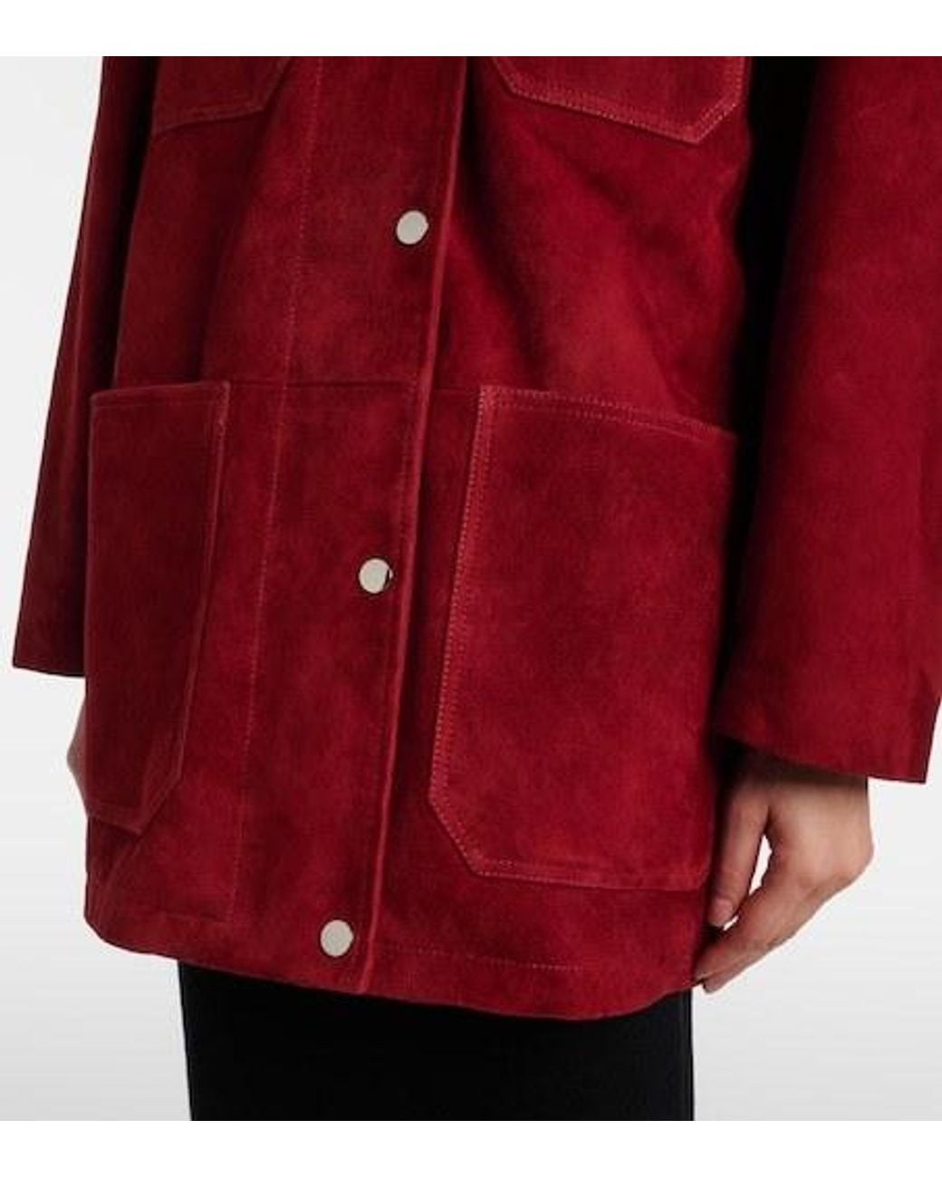 Nour Hammour Red Barn Leather-Trimmed Suede Jacket