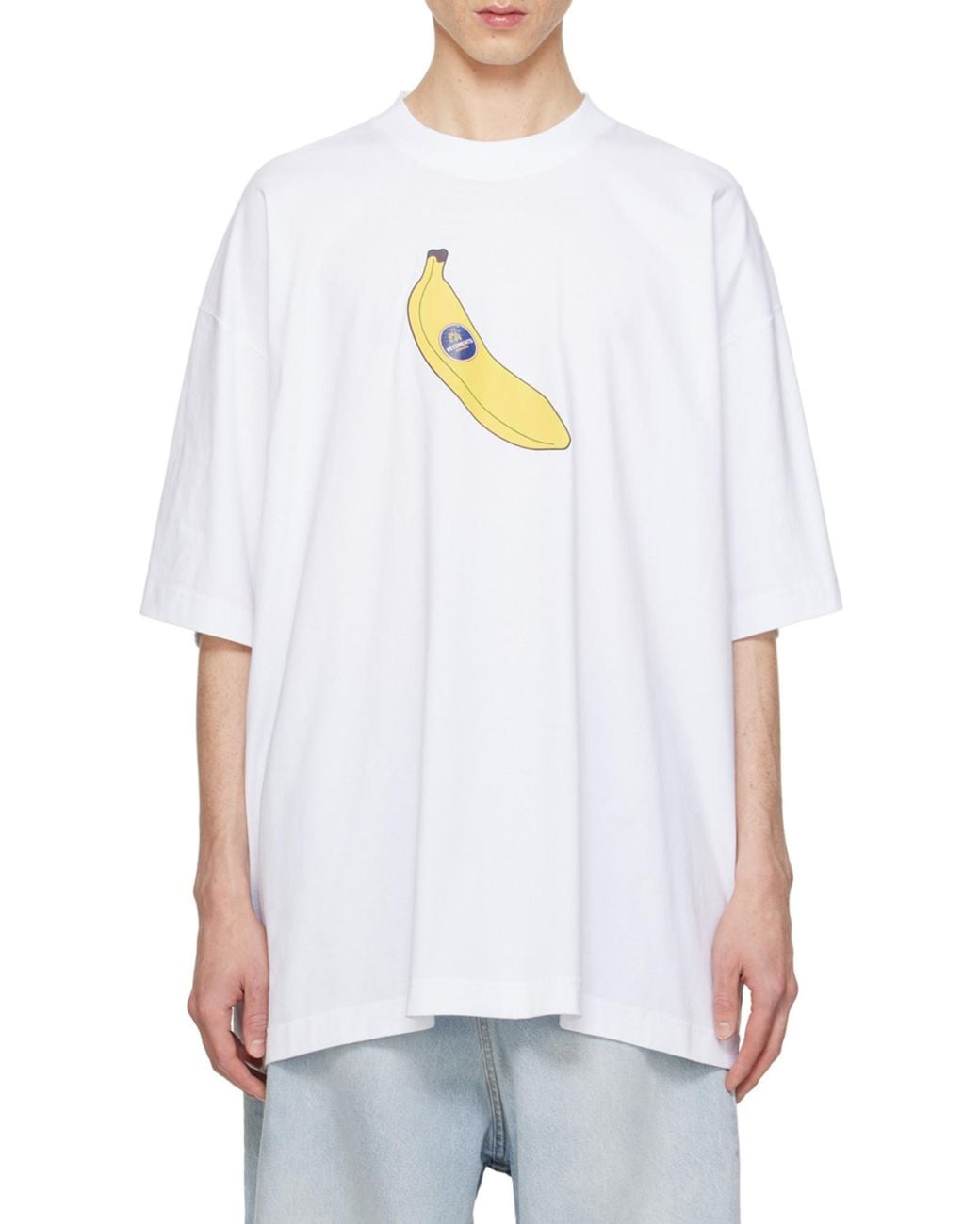 Vetements White Banana-Printed Oversized T-Shirt for men