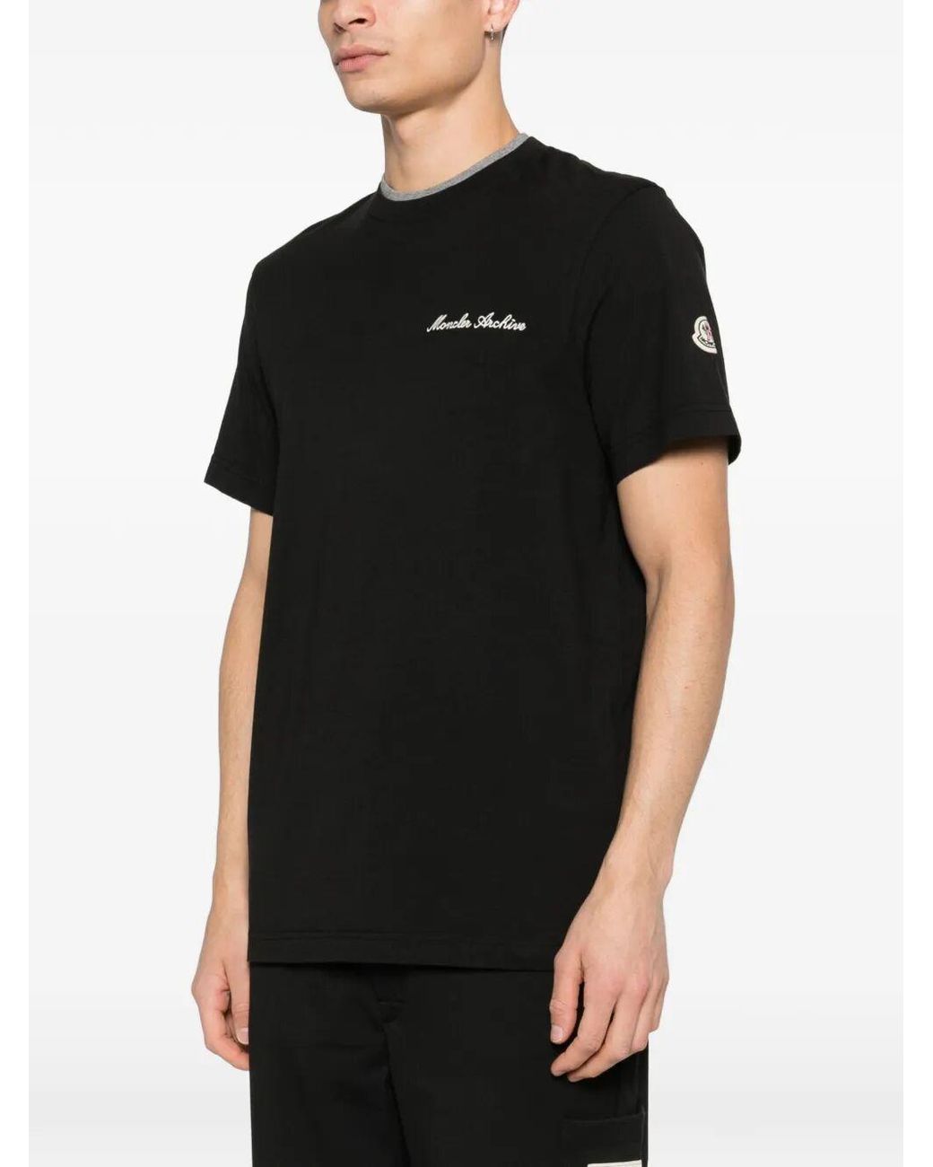 Moncler Black Logo Embroidered Crewneck T-Shirt for men