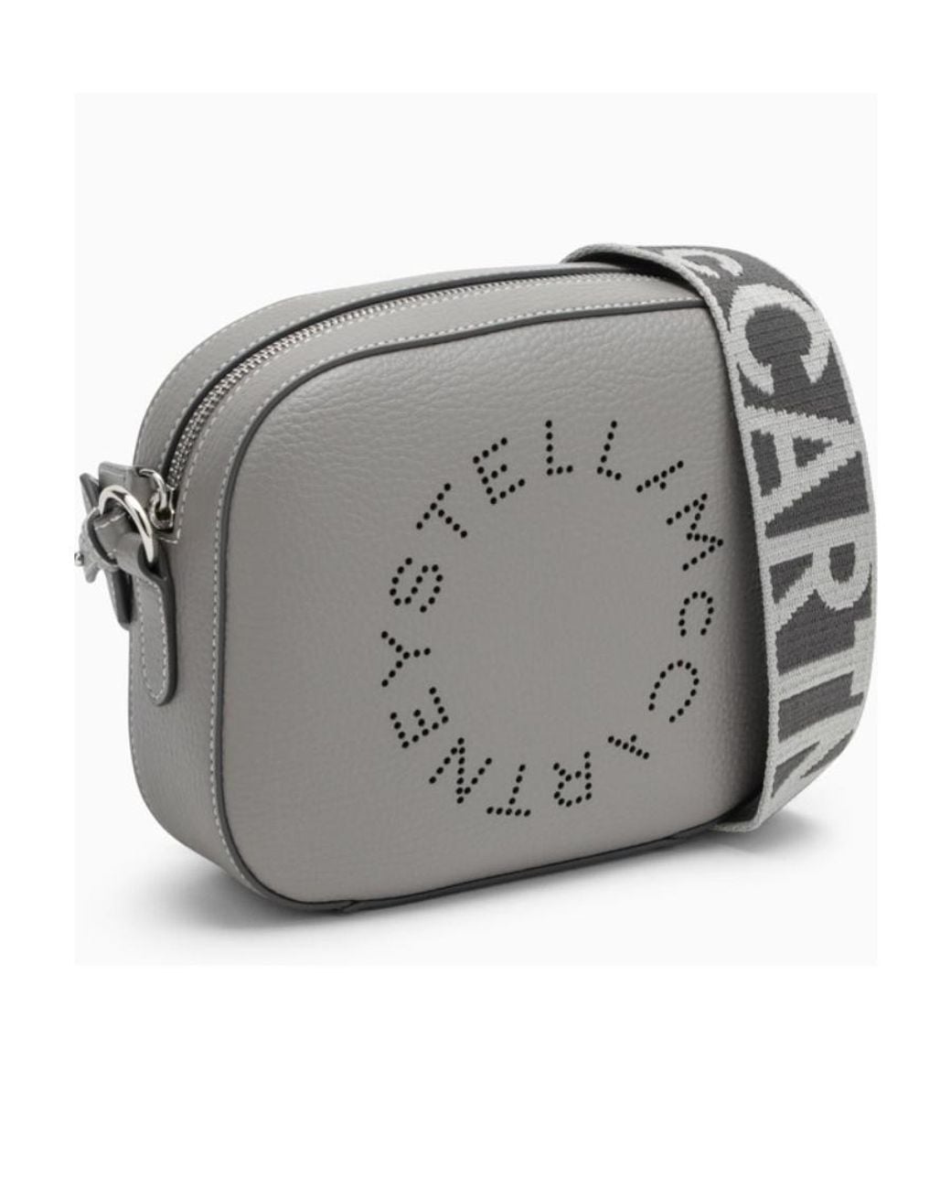 Stella McCartney Gray Logo Perforated Strapped Crossbody Bag