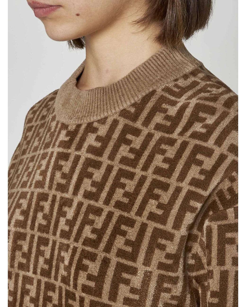 Fendi Brown Ff Pattern Crewneck Jumper