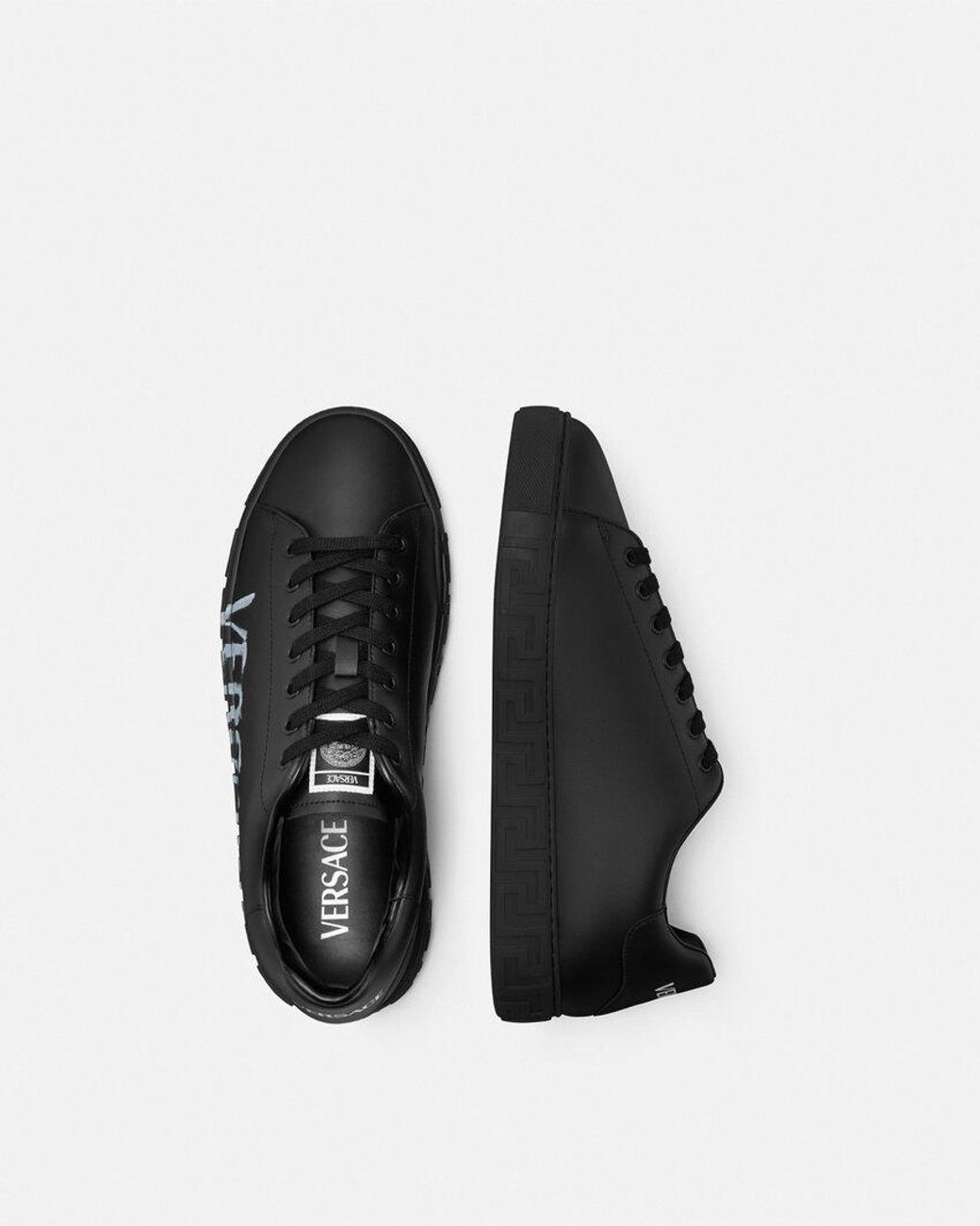 Versace Black Logo-Printed Lace-Up Sneakers for men