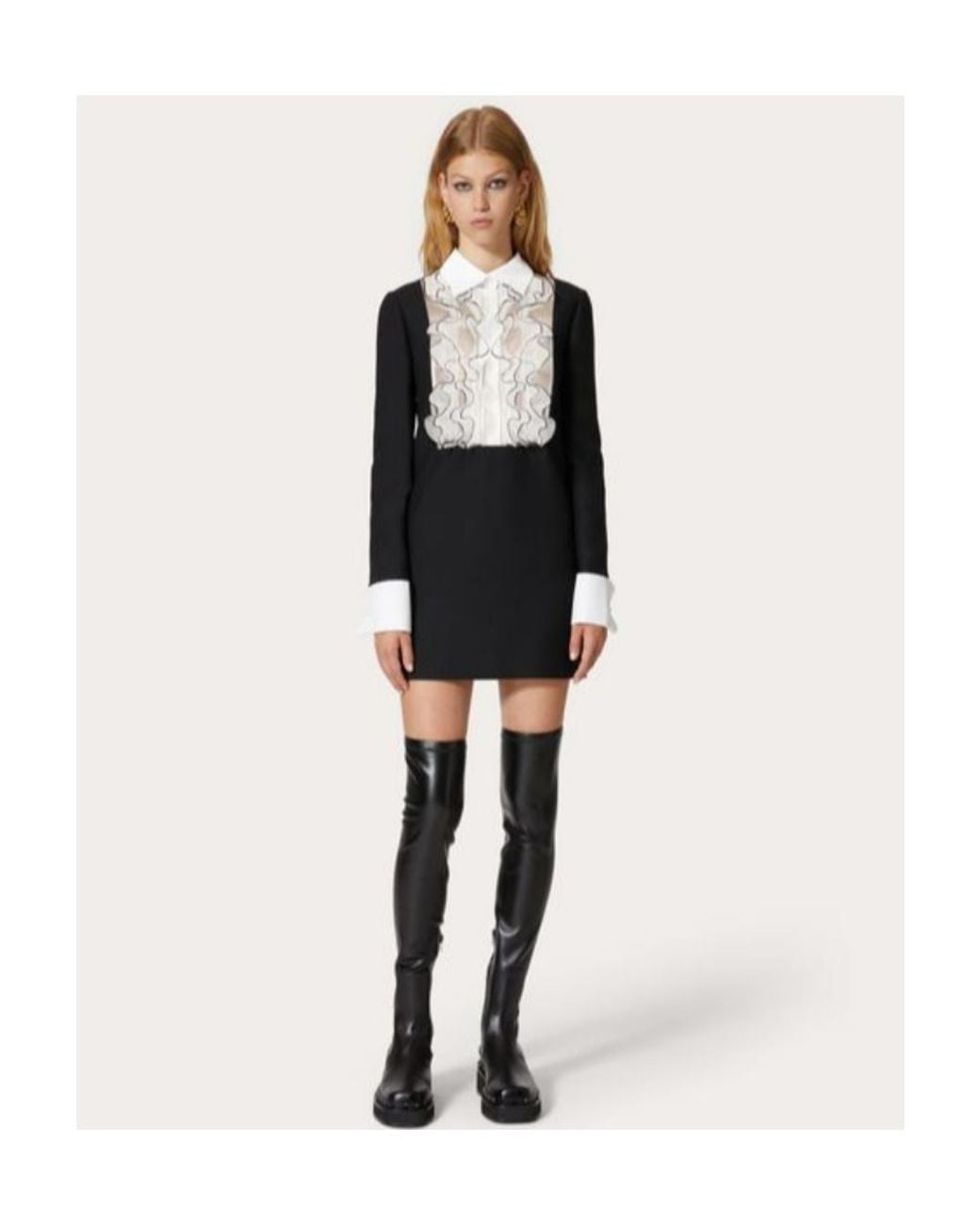 Valentino Black Ruffled Long-Sleeved Mini Dress