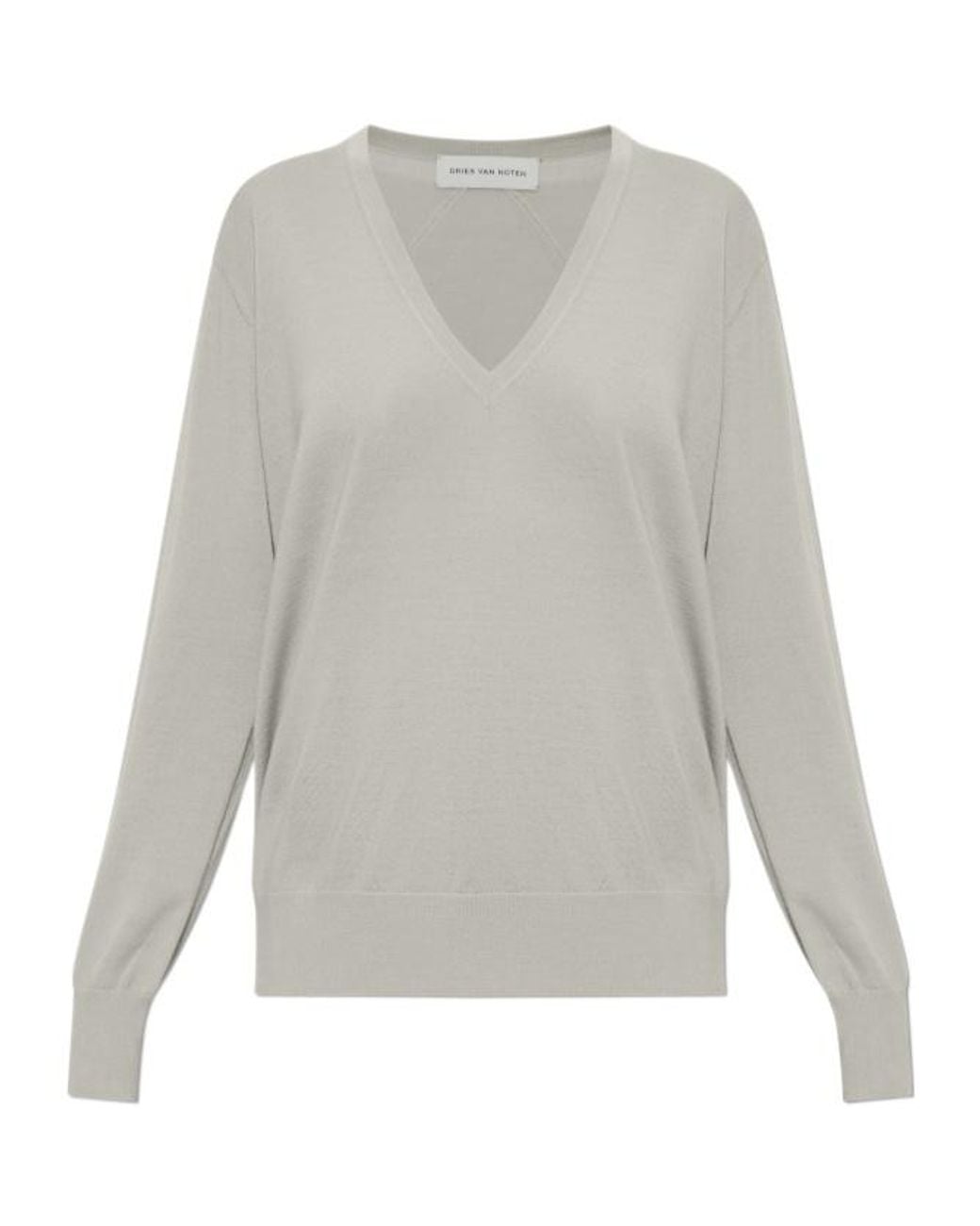 Dries Van Noten Gray Long-Sleeve Knit Top