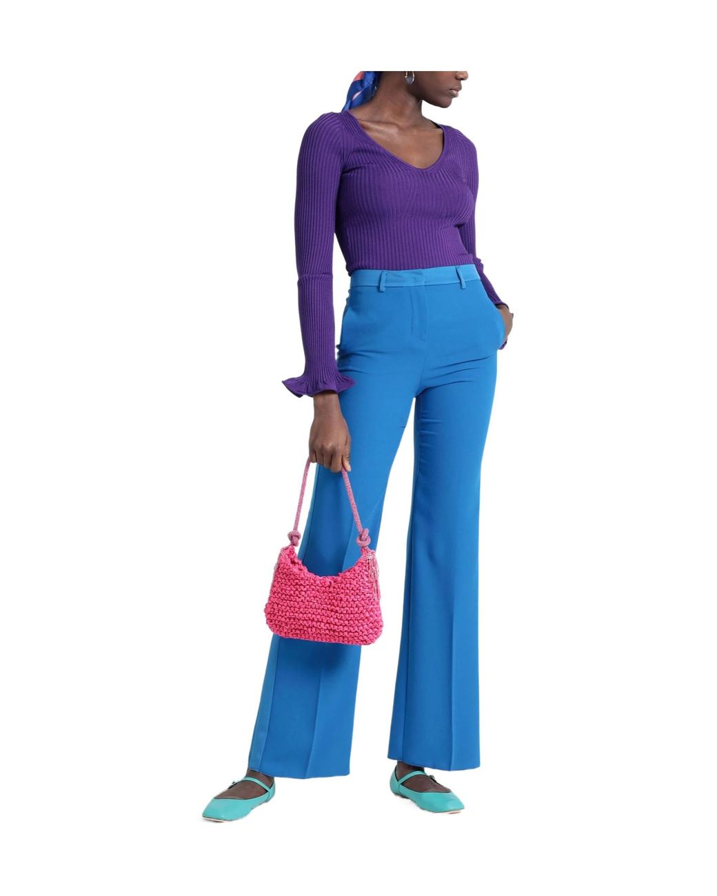 MAX&Co. Blue Solid-Colored Satin Trousers