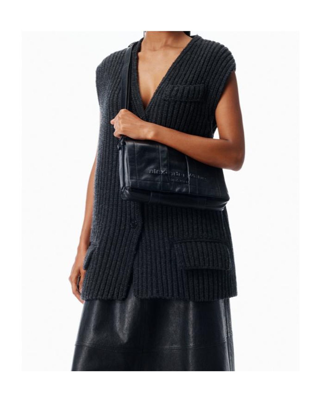 Alexander Wang Black Pack Flap Medium Crossbody Bag
