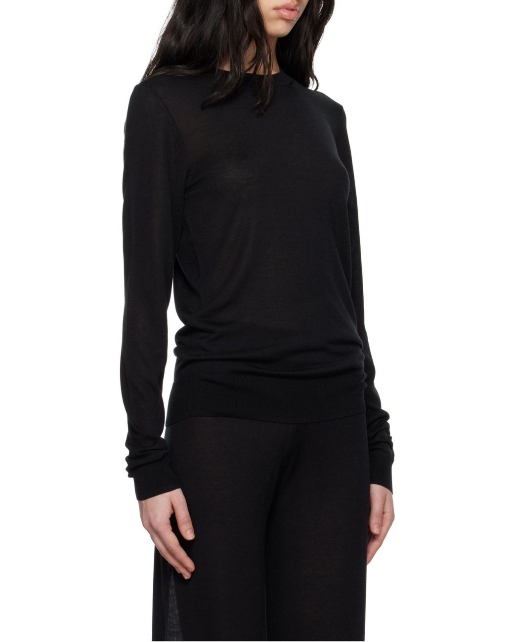 Totême Black Totême Ribbed Hem Crewneck Knitted Jumper