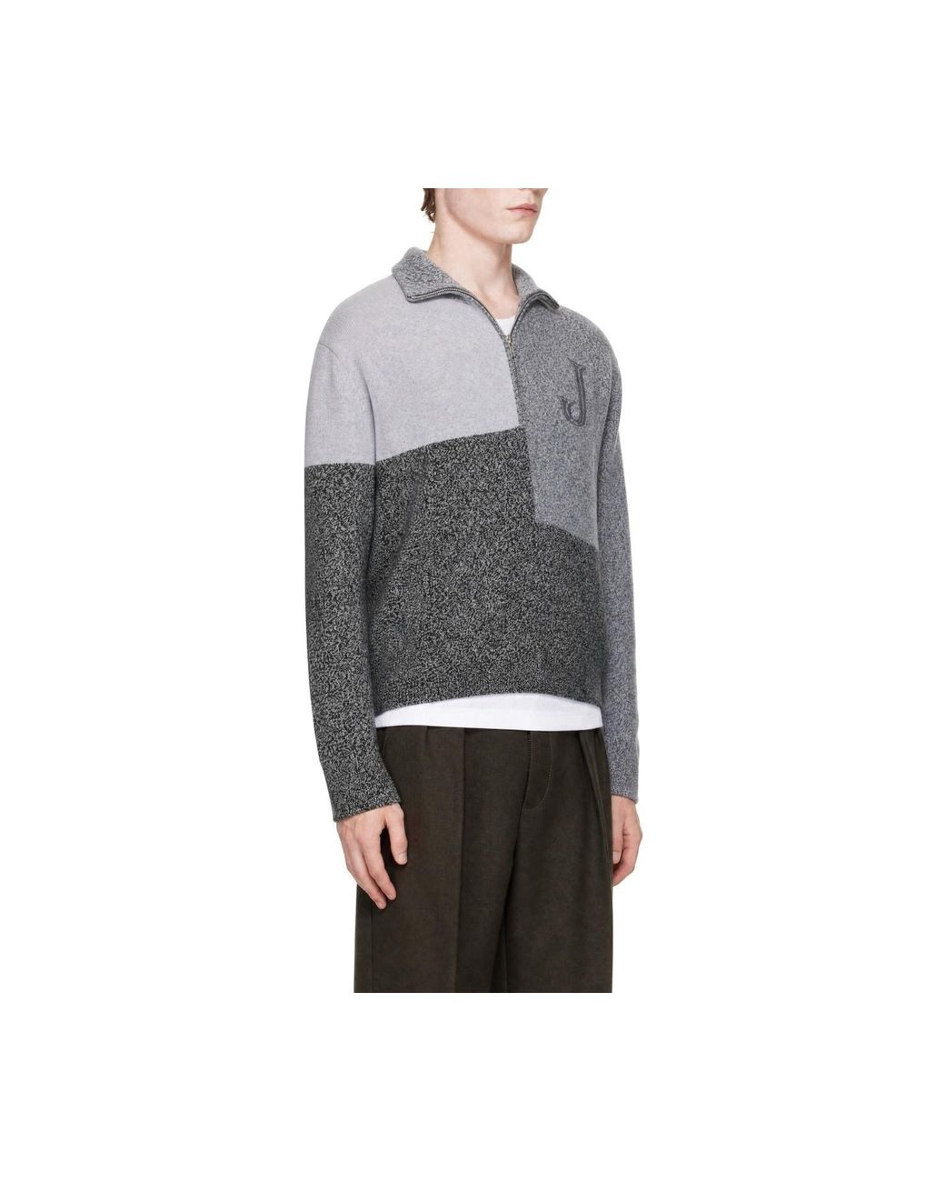 Jacquemus Gray Color Block Half Zip Knitted Sweater for men