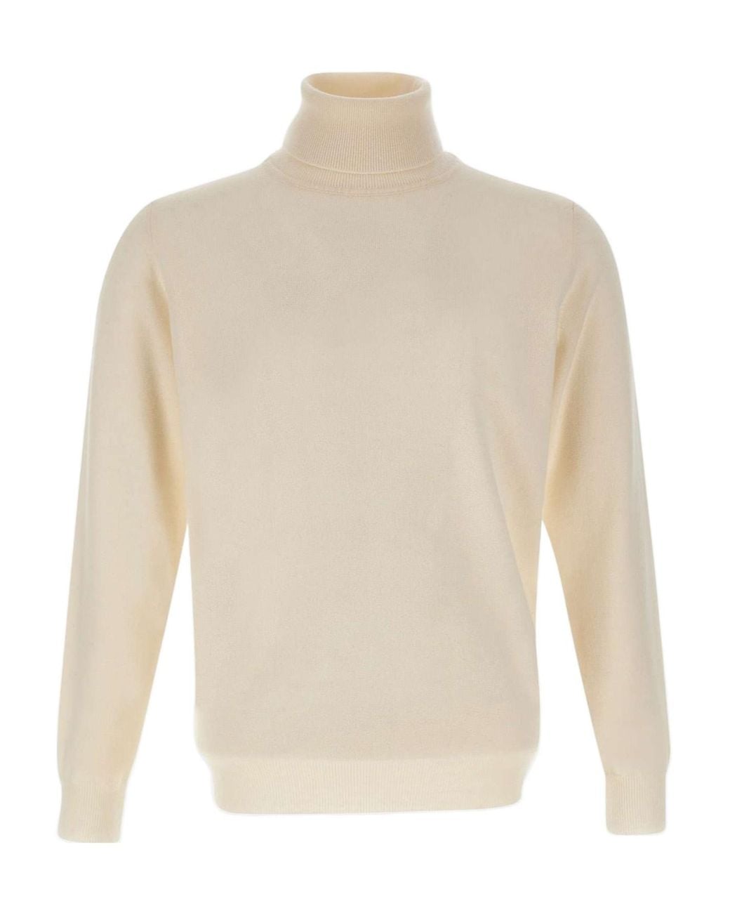 Kangra Cashmere White Kangra Ribbed Turtleneck Knitted Sweater for men