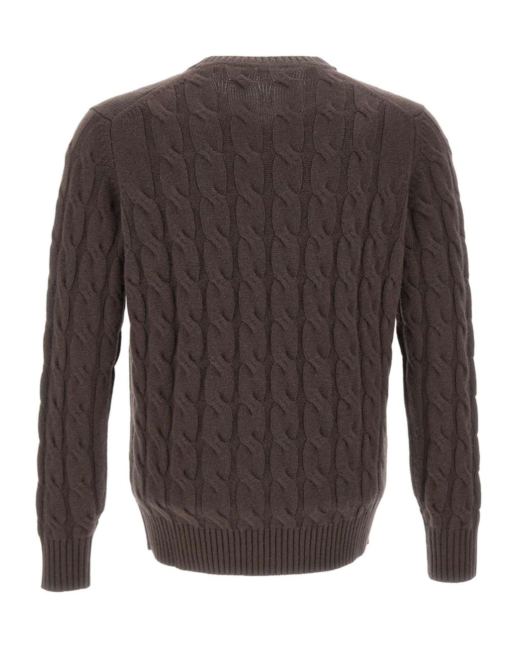 Kangra Cashmere Brown Kangra Cable-Knit Crew Neck Knitted Sweater for men