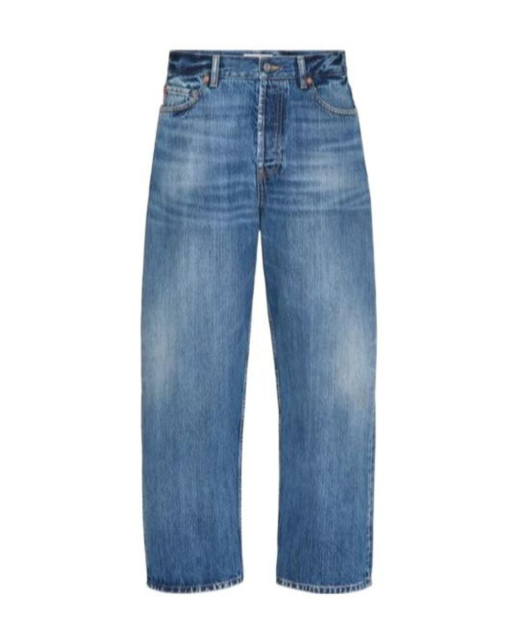 Valentino Blue Logo Patch Cropped Jeans for men