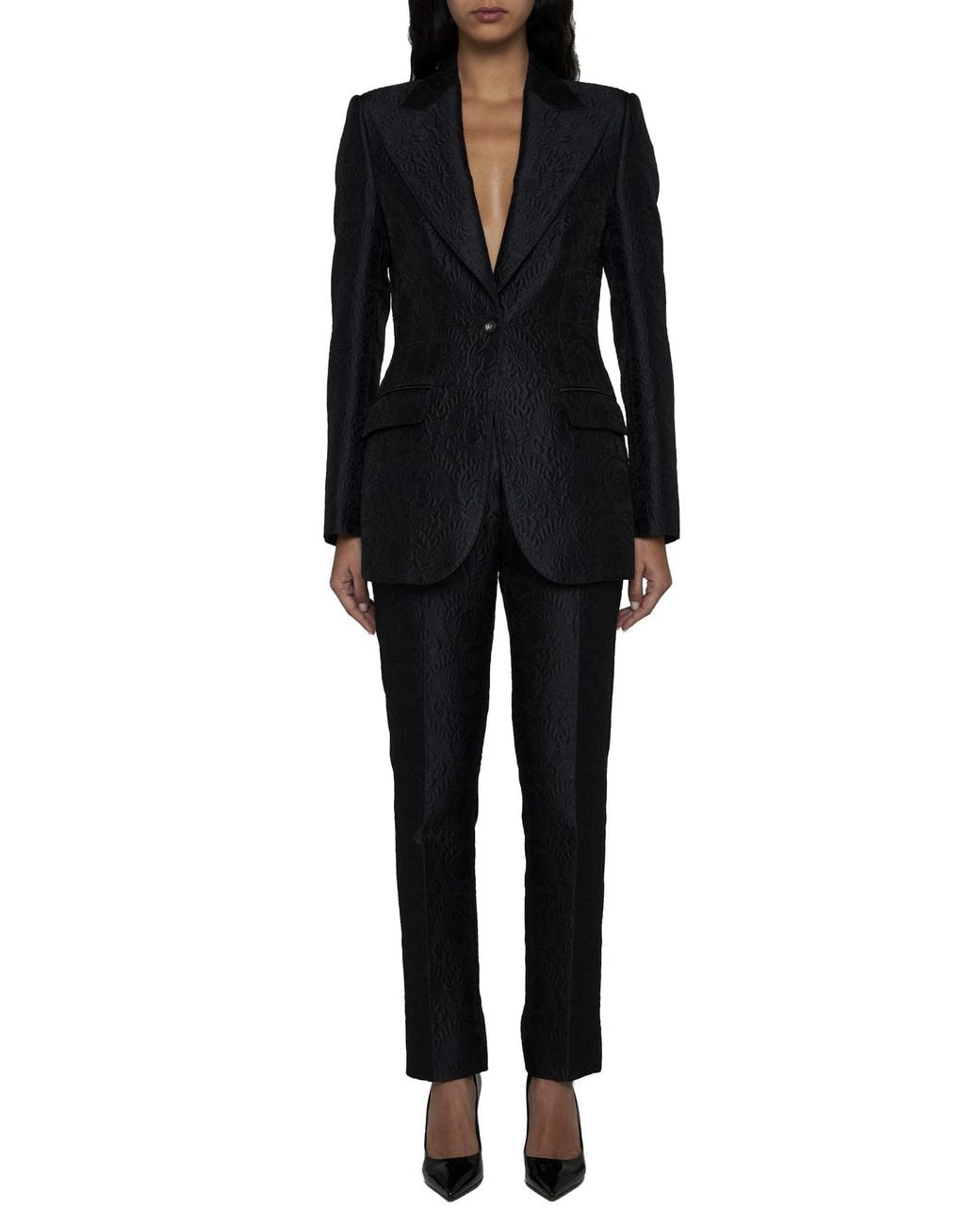 Dolce & Gabbana Black Floral Jacquard Tailored Pants