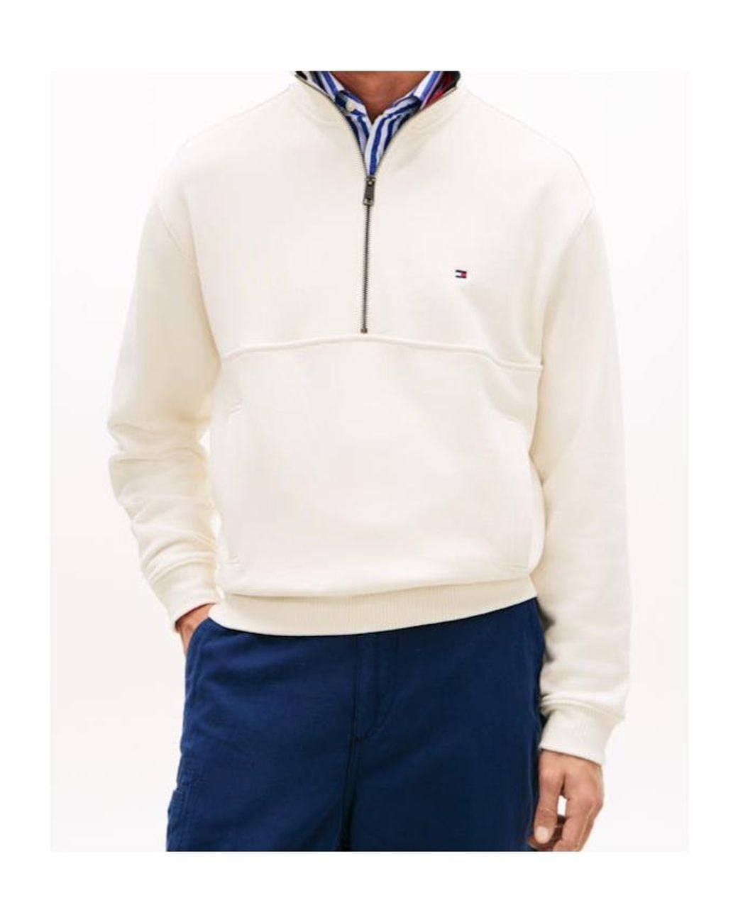 Tommy Hilfiger White Quarter-Zip Flag Sweater for men
