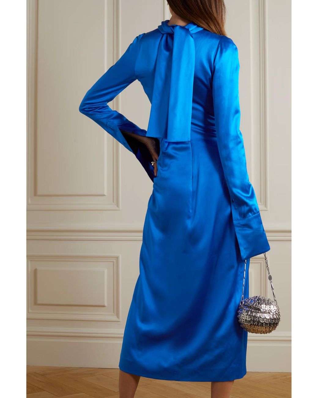 Dries Van Noten Blue Gathered Silk-Satin Midi Dress