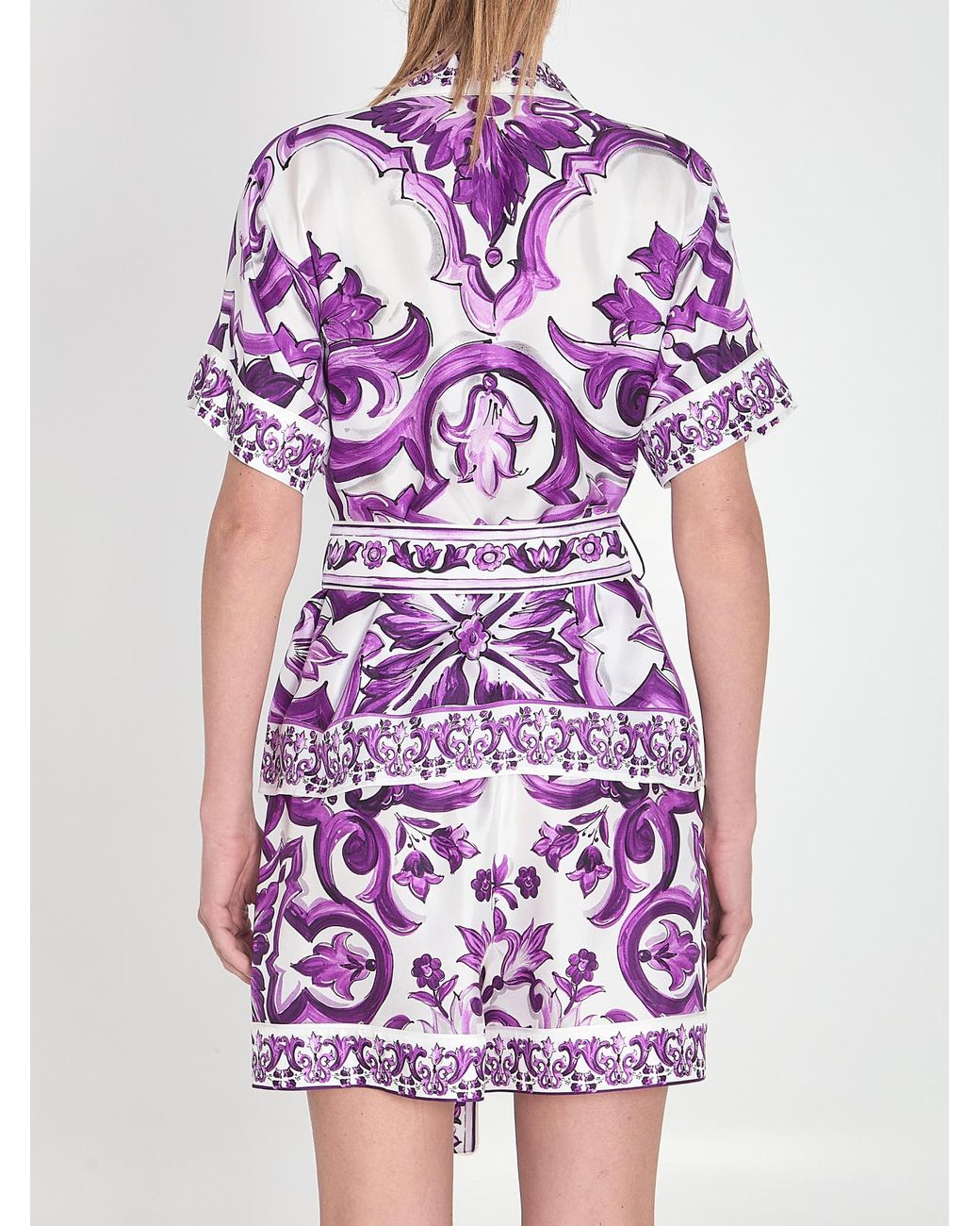 Dolce & Gabbana Purple Majolica Printed Short-Sleeved Shirt