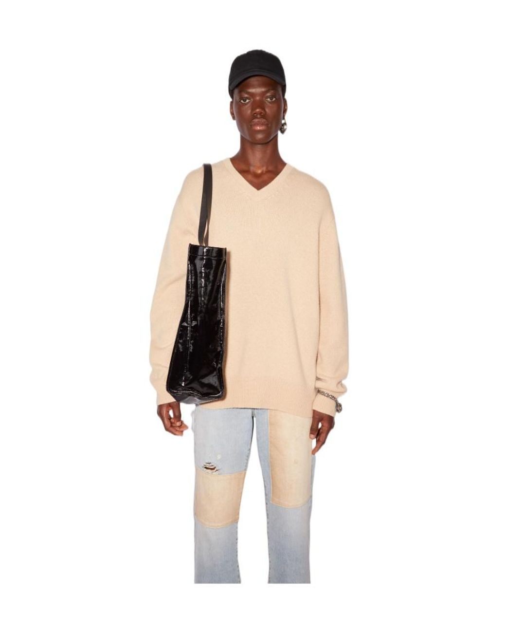 Acne Natural Ribbed-Knit V-Neck Sweater for men