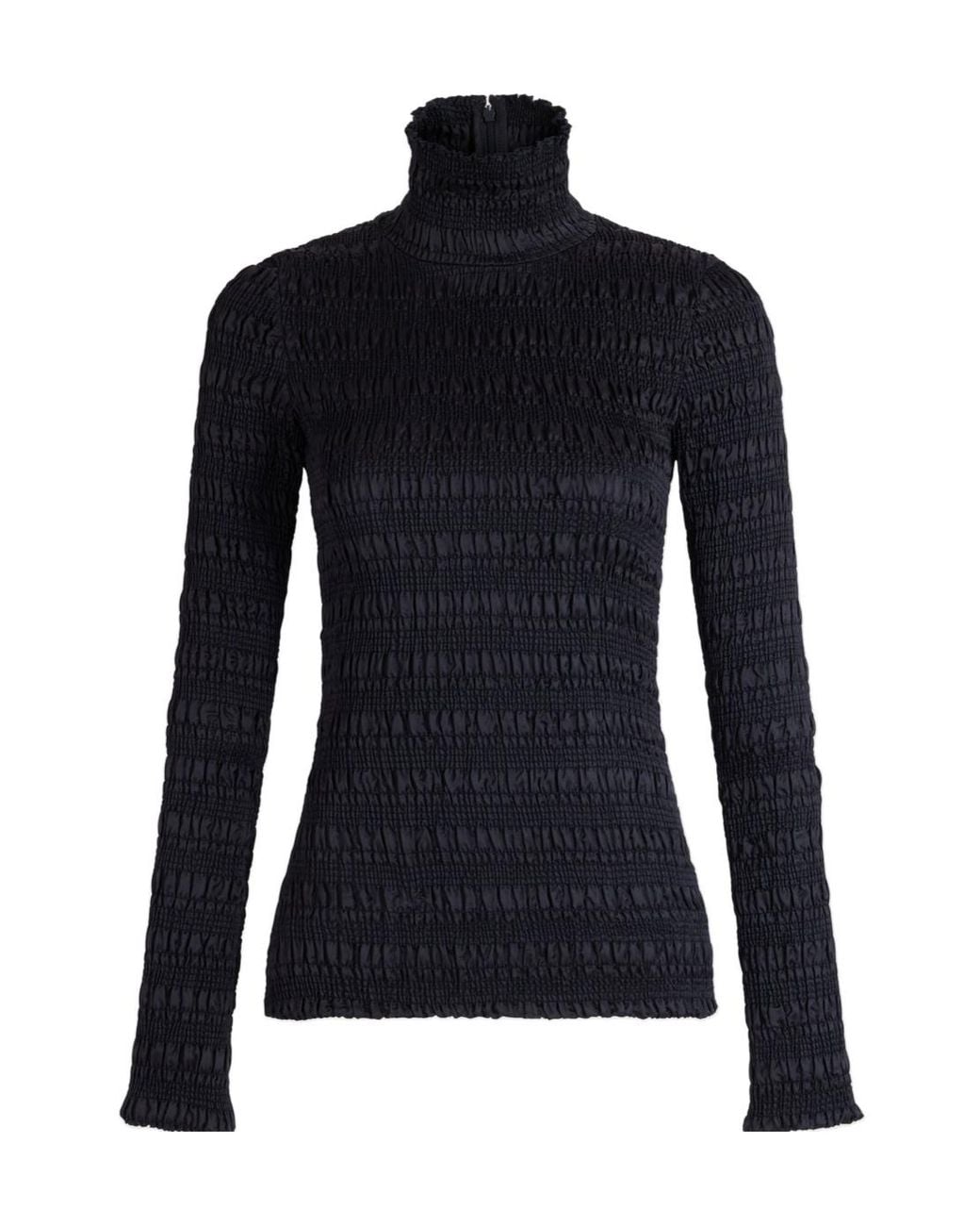 Patou Blue Smocked Turtleneck Top