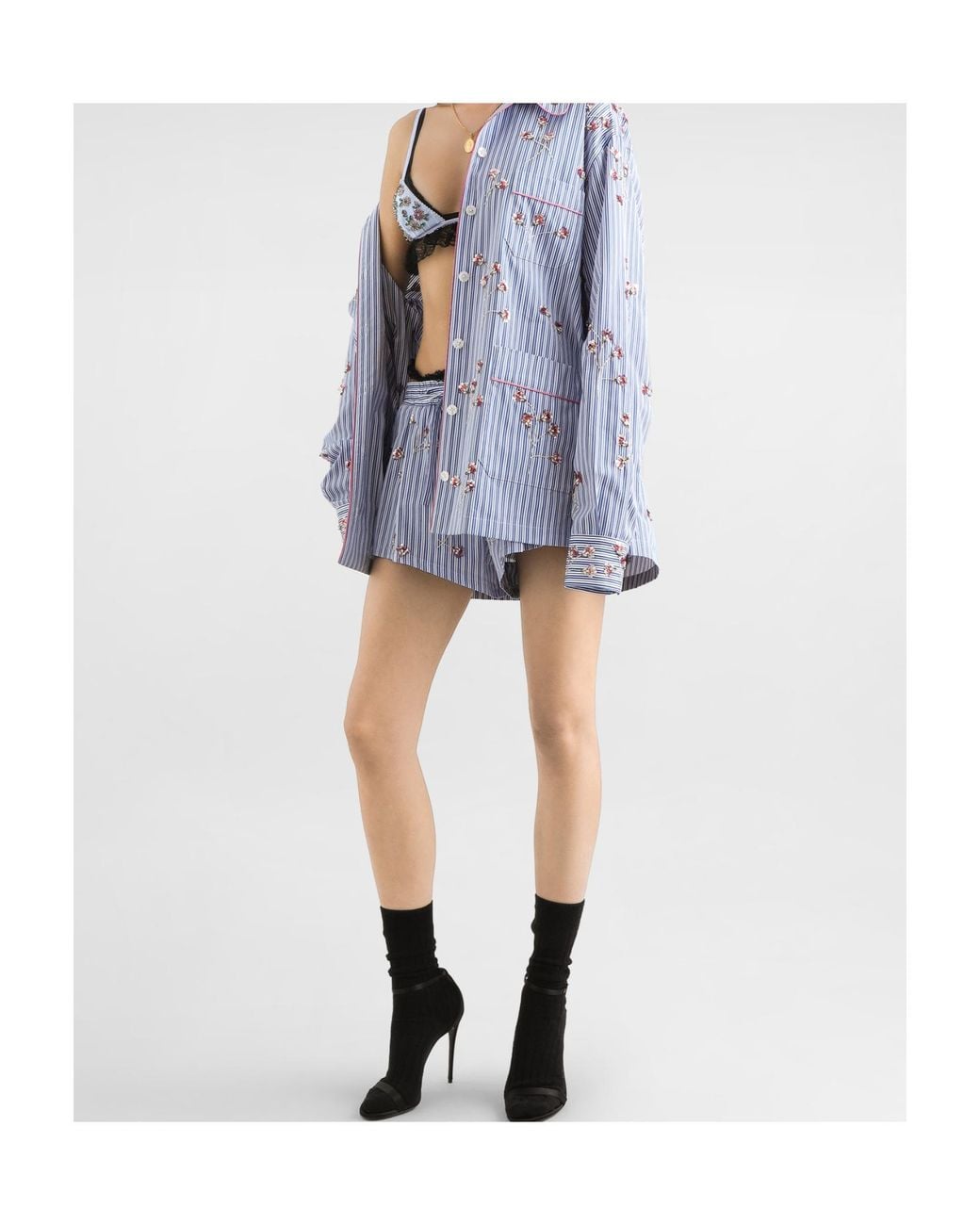 Dolce & Gabbana Blue Crystal Flower-Print Cotton Shorts