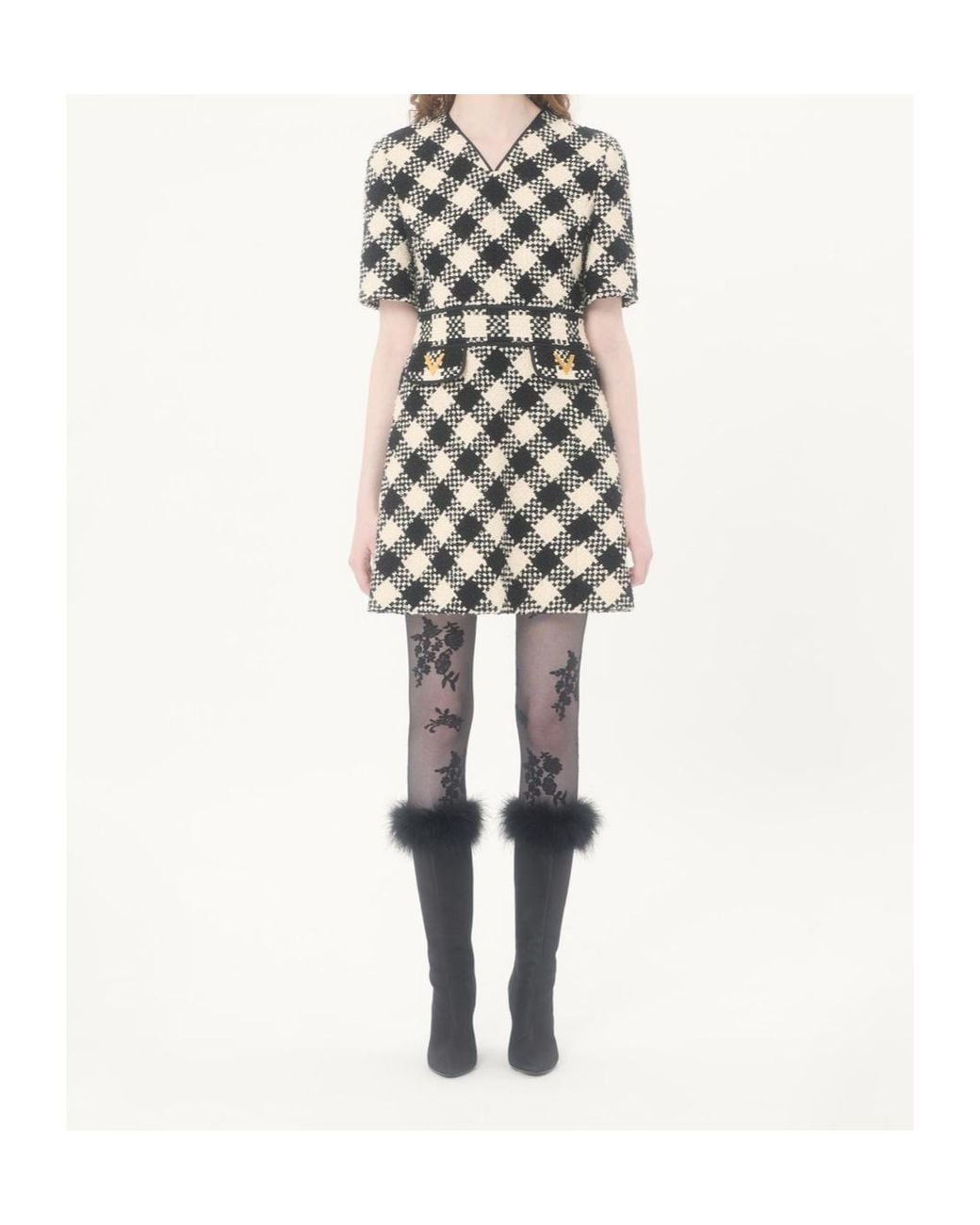 Valentino Black Damier Tweed Dress
