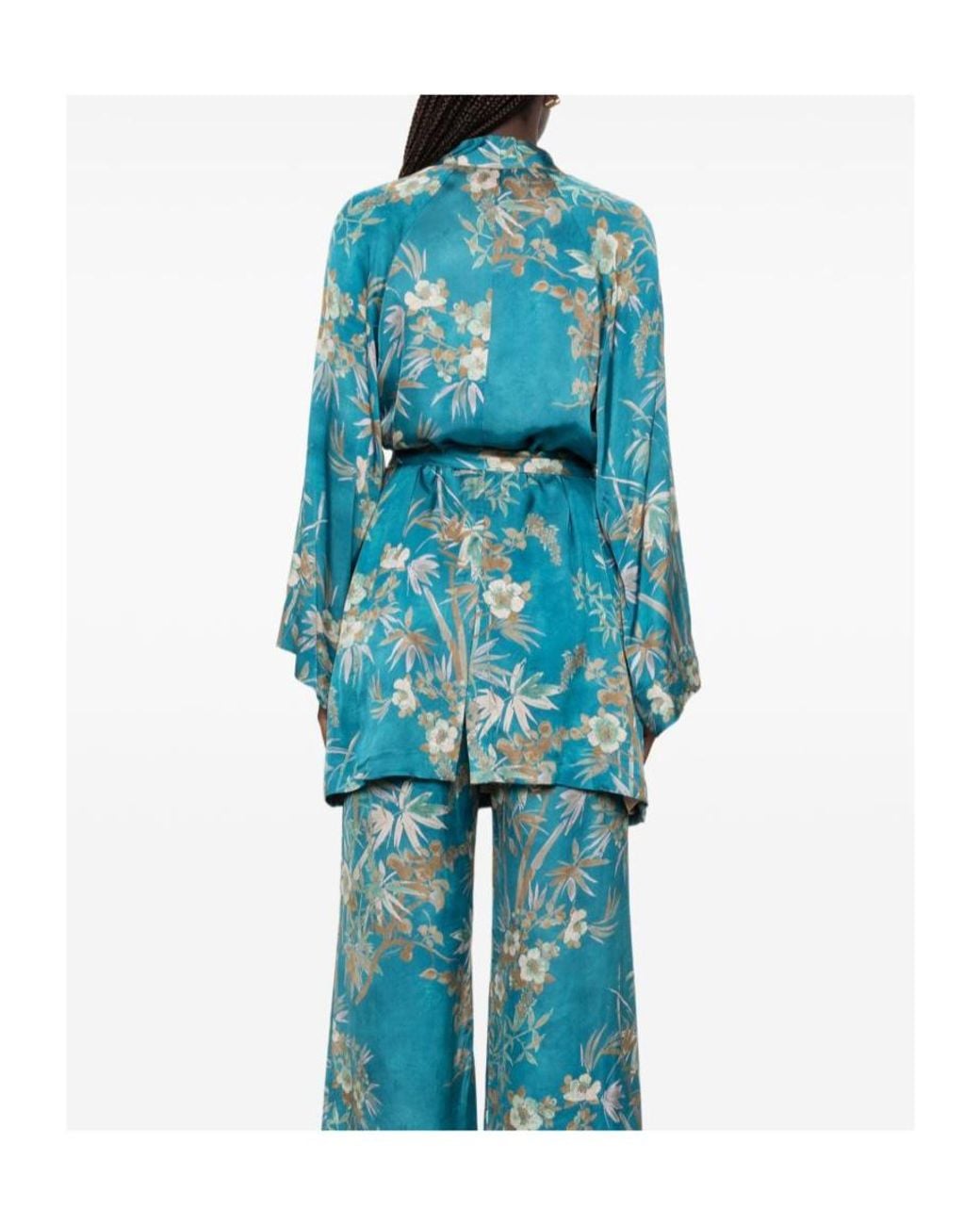 Forte_forte Blue Floral-Print Belted Jacket