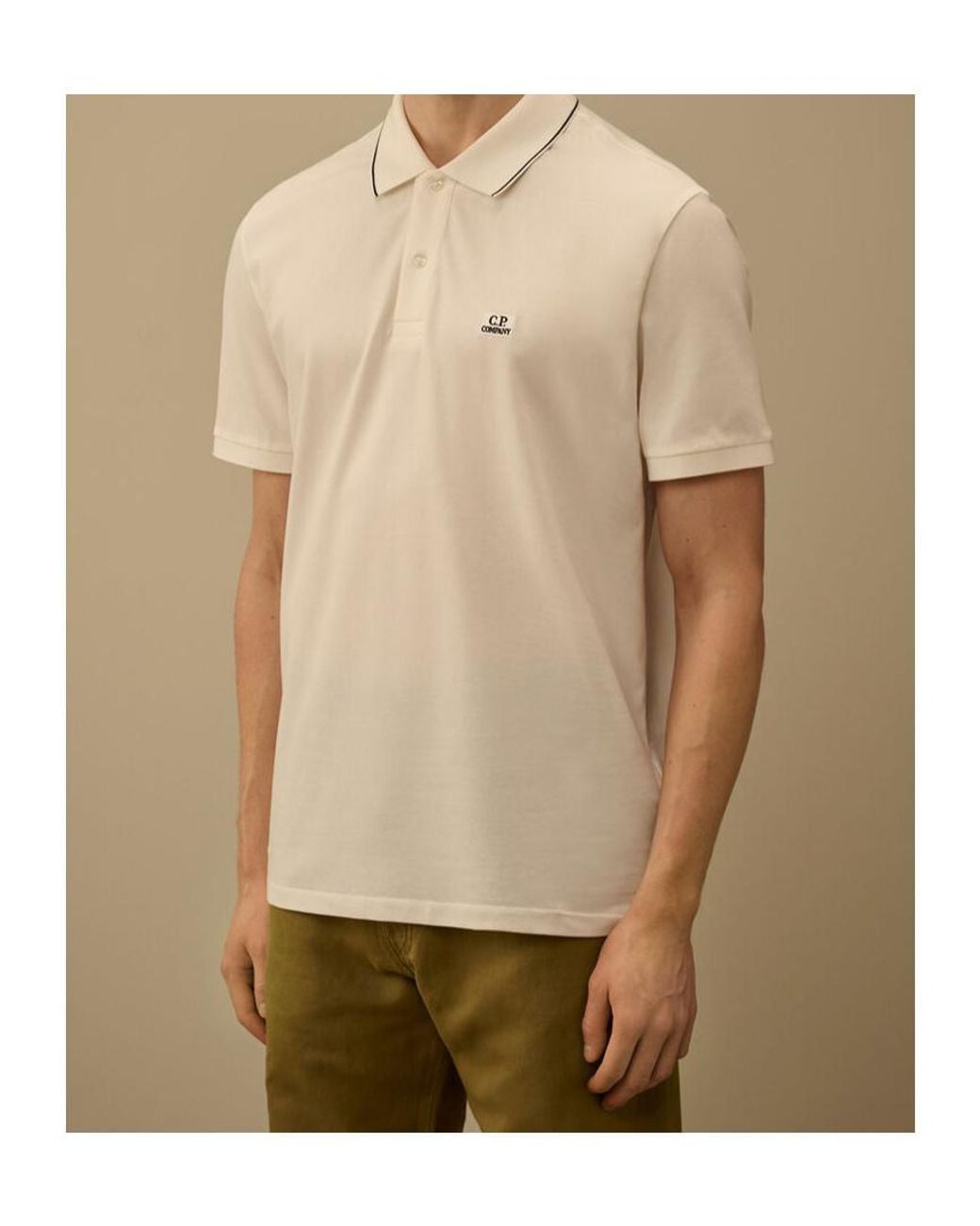 C P Company Natural Stretch Piquet Short Sleeve Striped Collar Polo Shirt for men