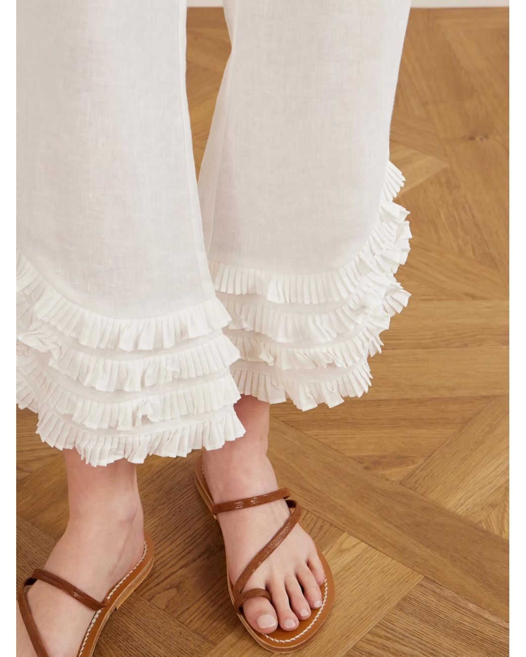 Posse White Ruffled Casual Pants