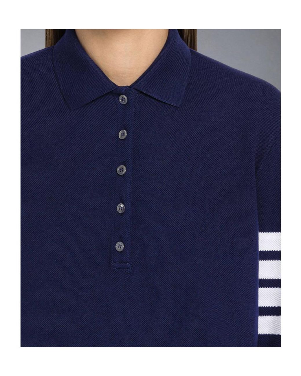 Thom Browne Blue Long-Sleeved Knitted Polo Shirt