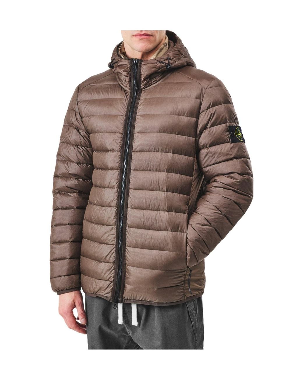 Stone Island Brown Compass Badge Quilted Puffer Jacket for men