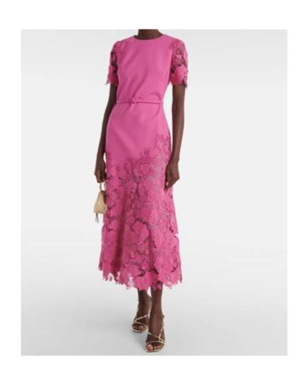 Oscar de la Renta Pink Orchid Guipure Wool-Blend Midi Dress