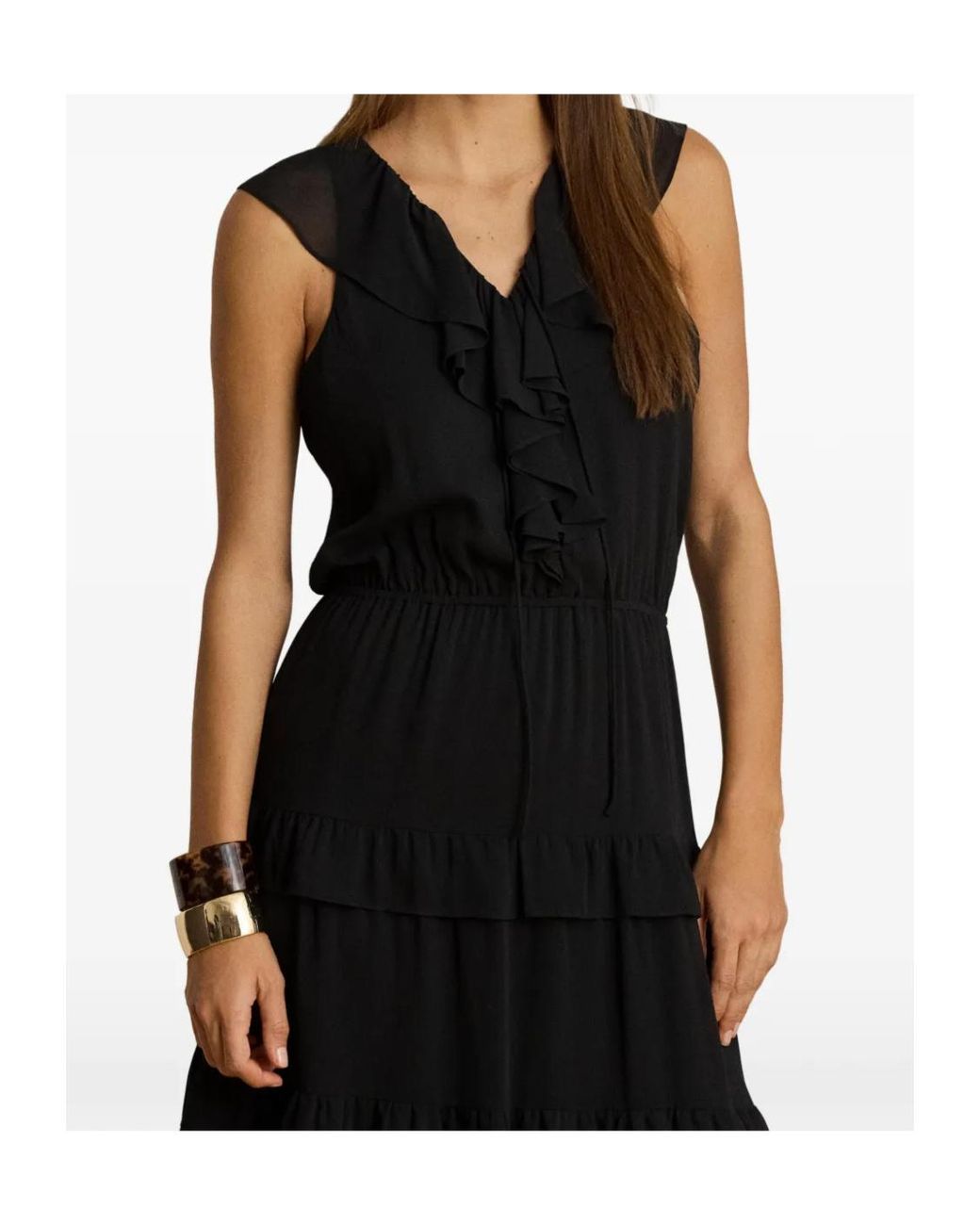 Ralph Lauren Black Ruffle-Trim Maxi Dress