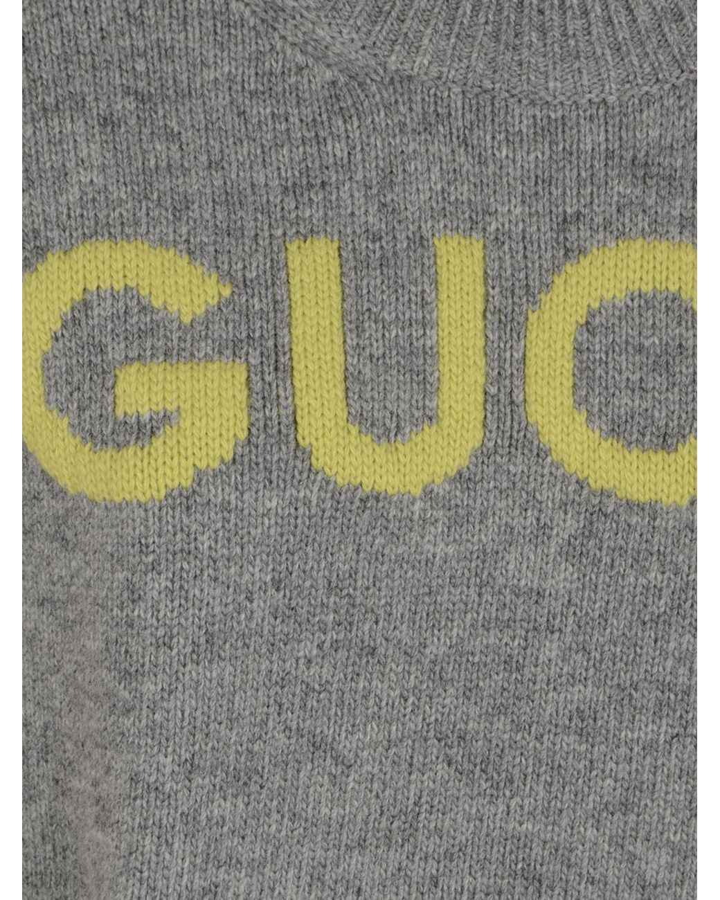 Gucci Gray Logo Intarsia Knit Jumper