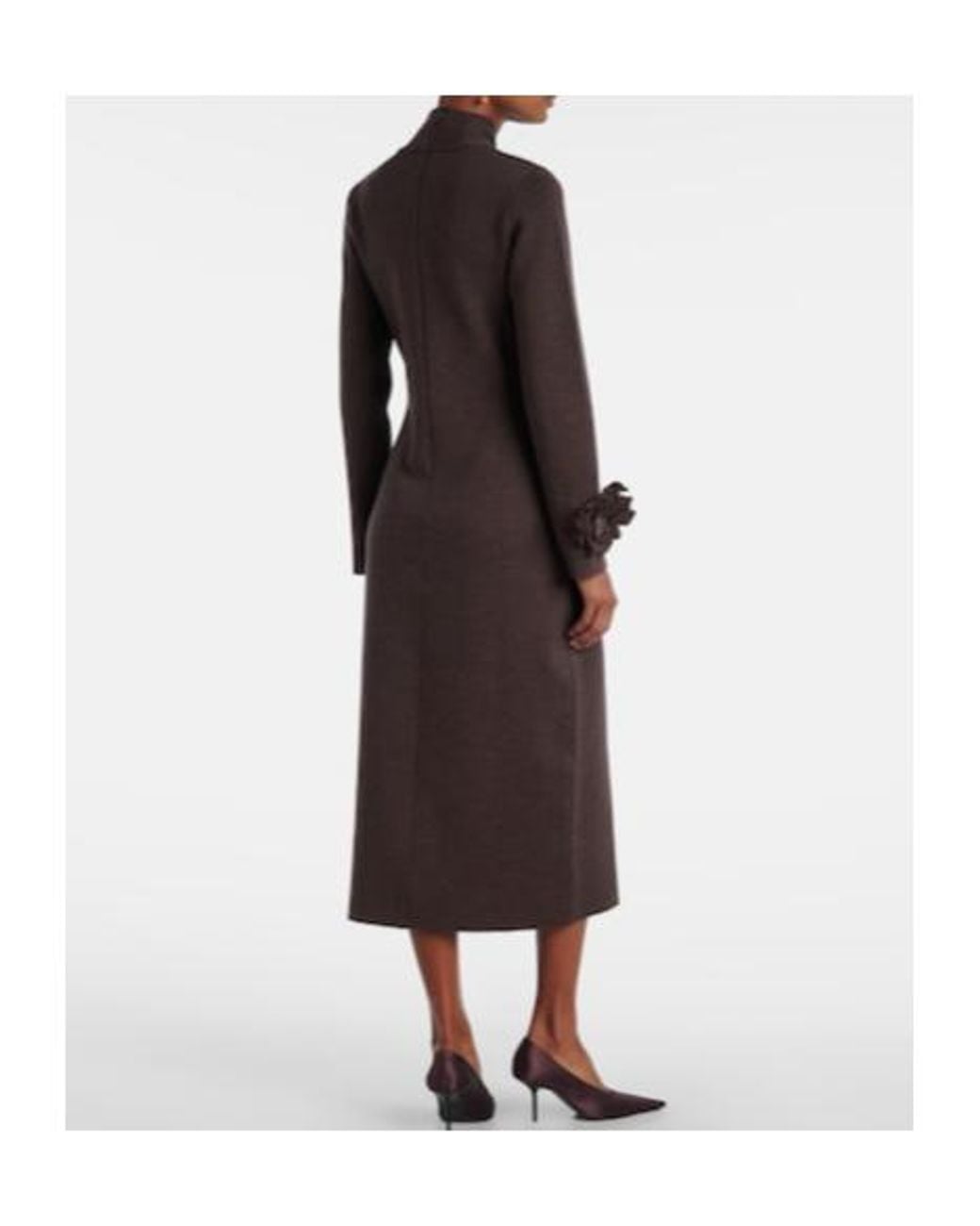 Oscar de la Renta Brown Floral-Appliqué Wool-Blend Midi Dress