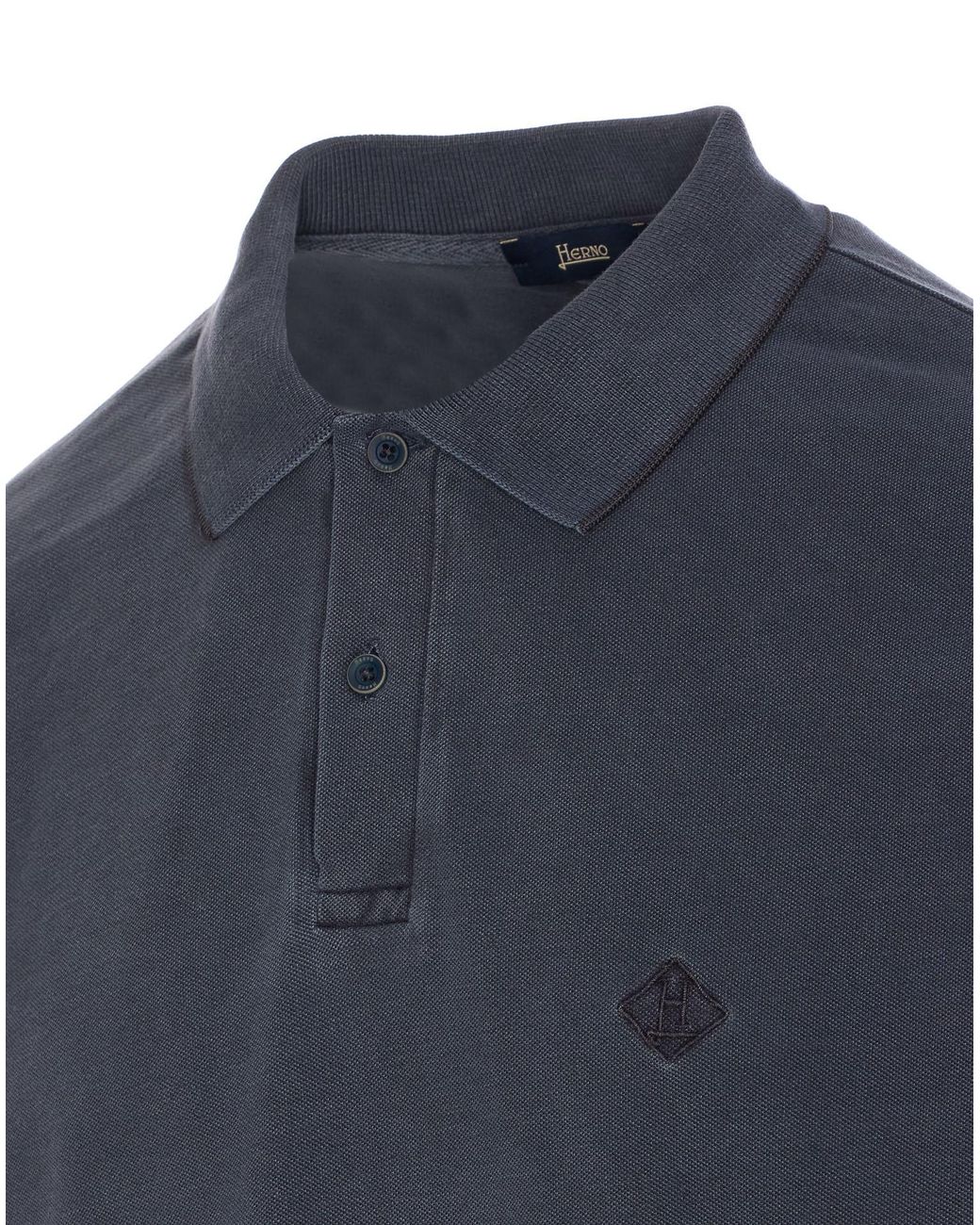 Herno Blue Logo Embroidered Short Sleeved Polo Shirt for men