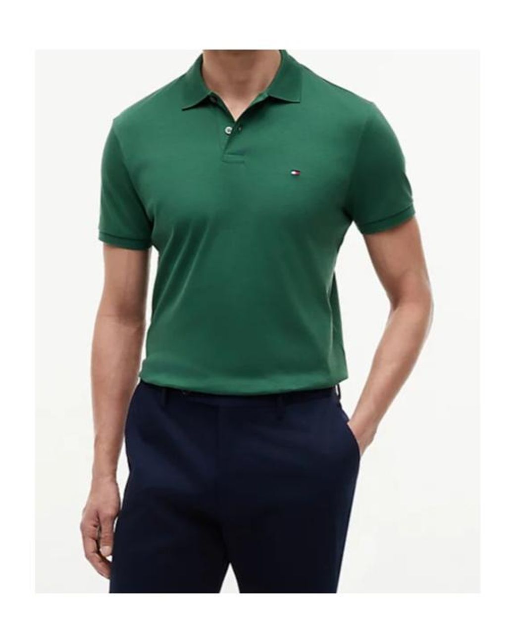 Tommy Hilfiger Green Regular Fit Fluid Cotton Polo Shirt for men