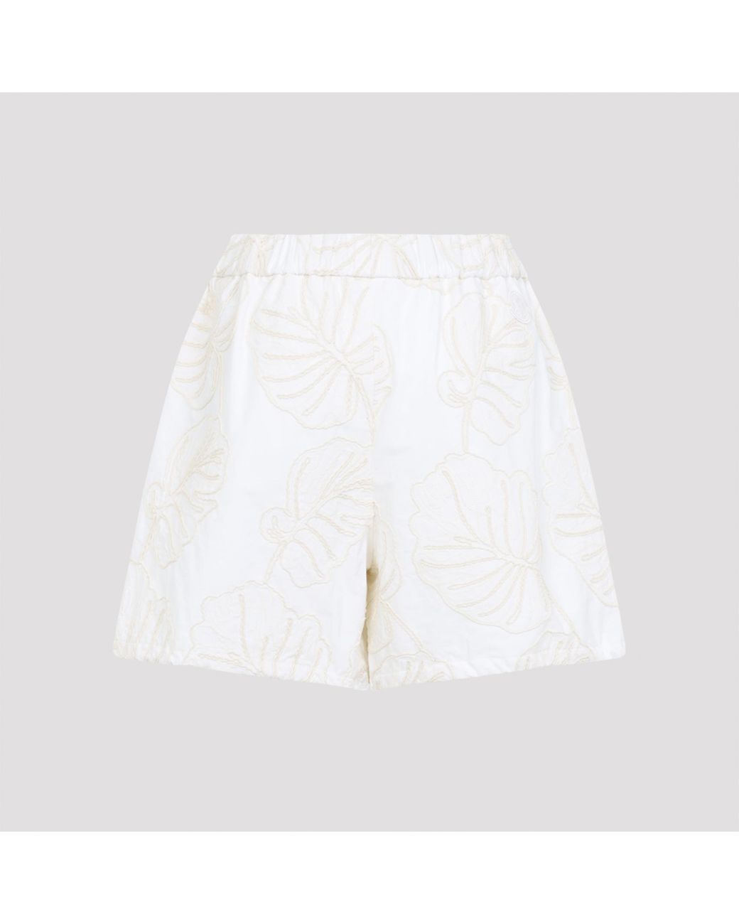 Moncler White Leaf Printed Drawstring Shorts