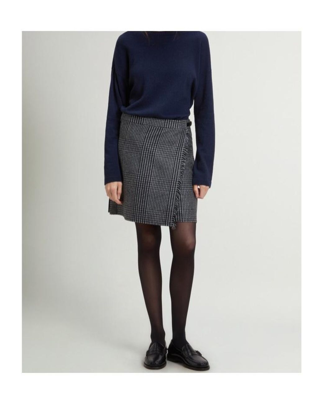 Woolrich Black Check-Pattern Fringed Mini Skirt
