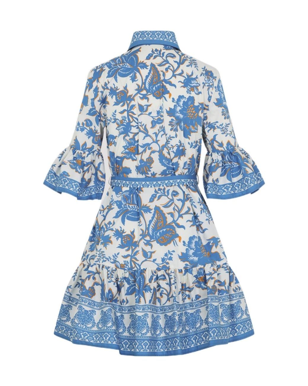 Etro Blue Floral Belted Shirt Dress