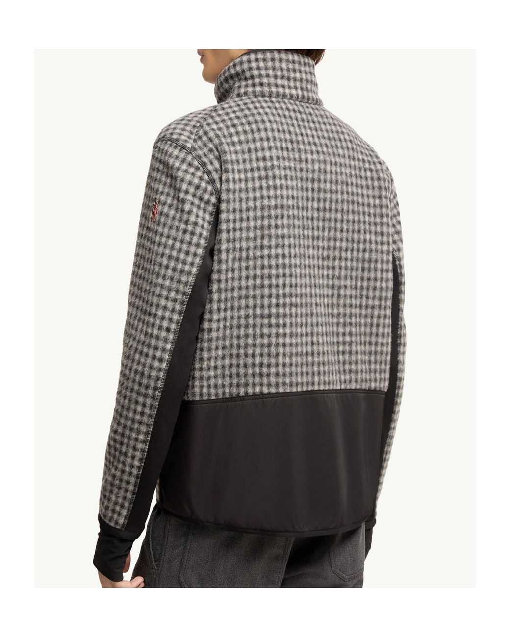 Moncler Gray Wool Blend Vichy Zip-Up Sweatshirt for men