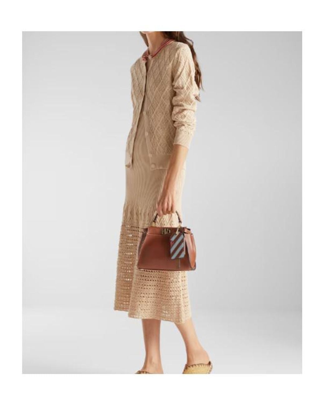 Fendi Natural Argyle Motif Openwork Cardigan