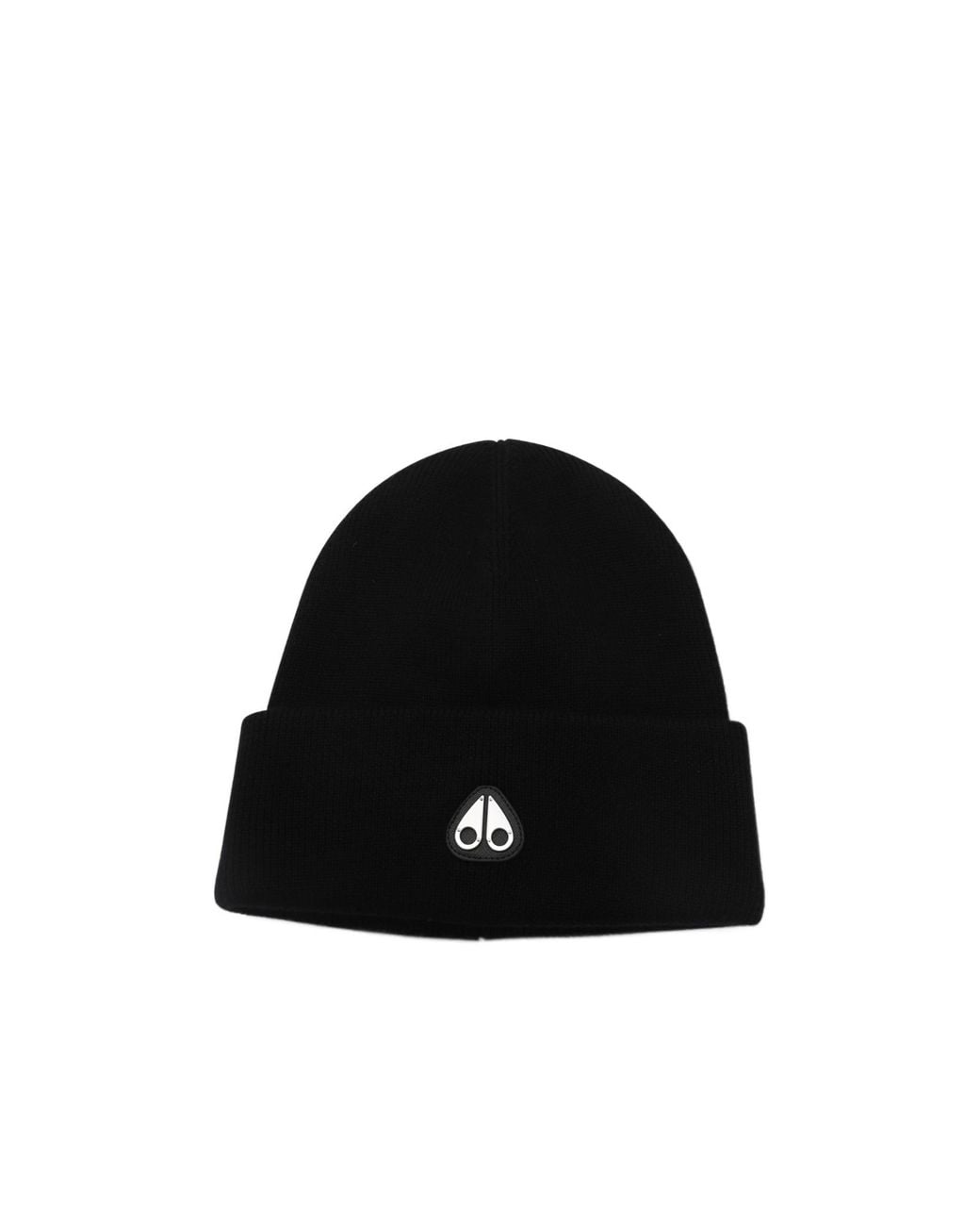 Moose Knuckles Black Logo Patch Knitted Beanie for men