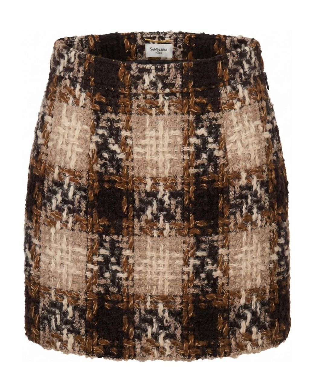 Saint Laurent Brown Checked Tweed Mini Skirt